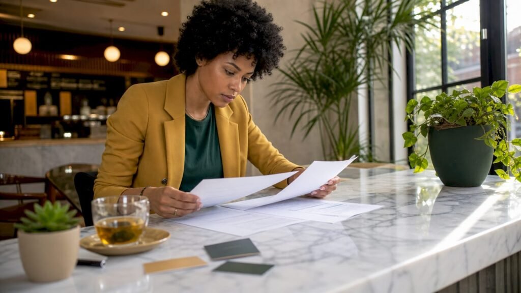 Entrepreneur reviewing accounting service alternatives