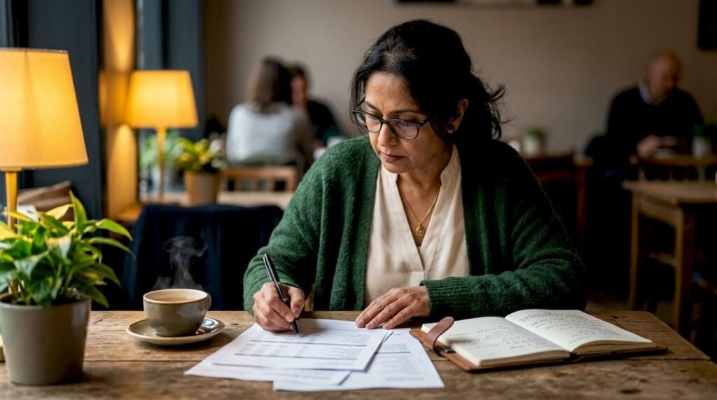 Woman reviewing small business financial documents
