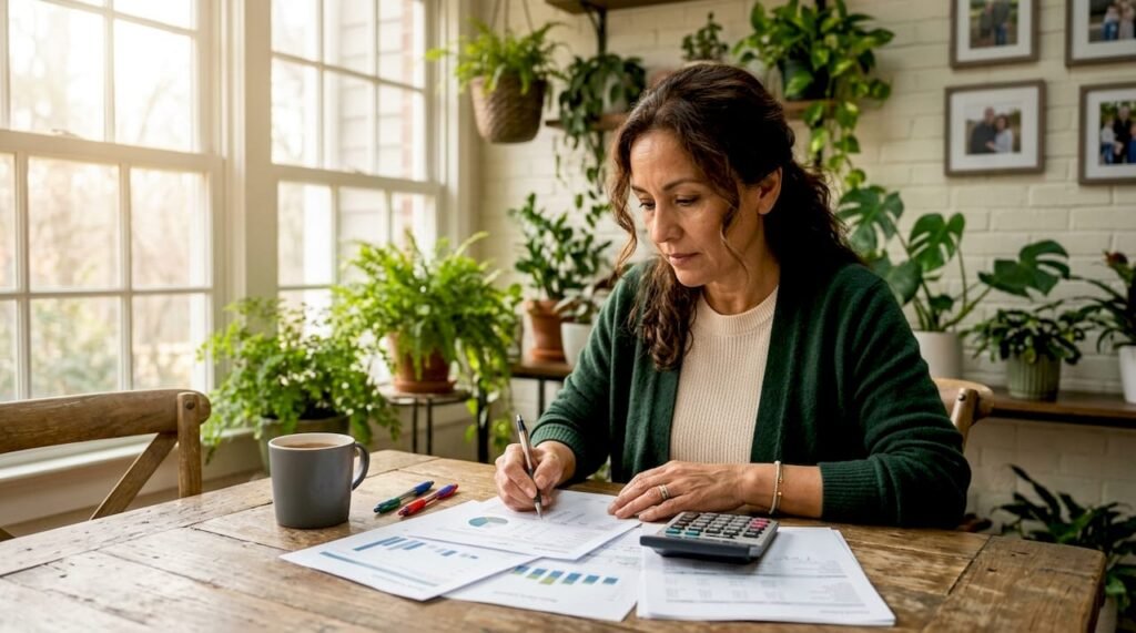 Small business owner reviewing financial plan