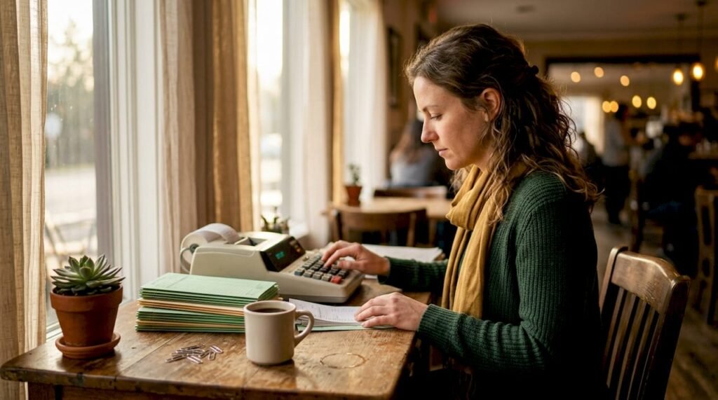 Small business owner working on bookkeeping