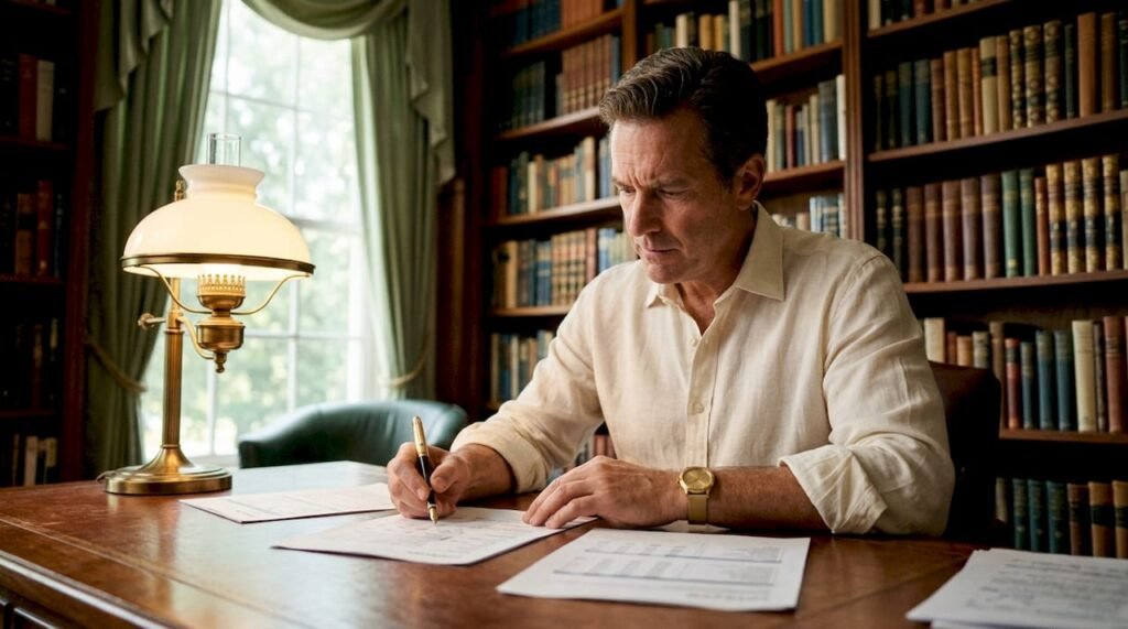 Small business owner reviewing financial reports