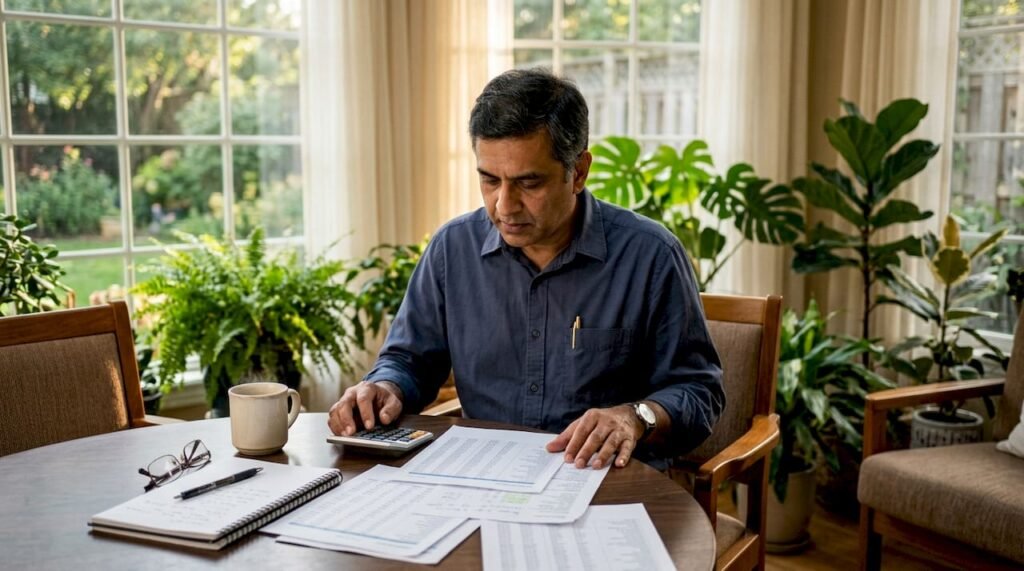 Man reviewing financial documents in office