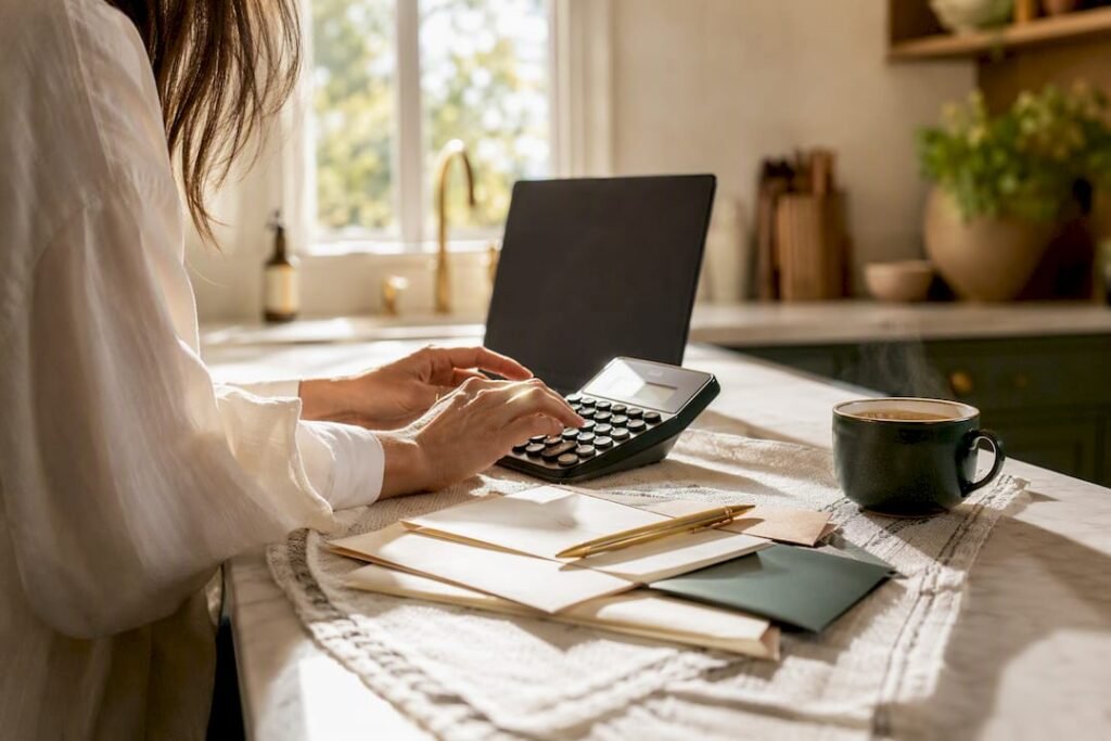 Hands calculating cash flow in small business