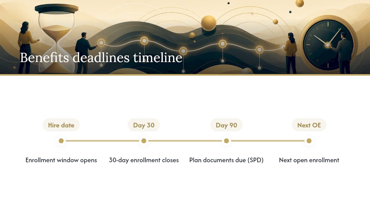 Timeline of benefits enrollment and documentation deadlines