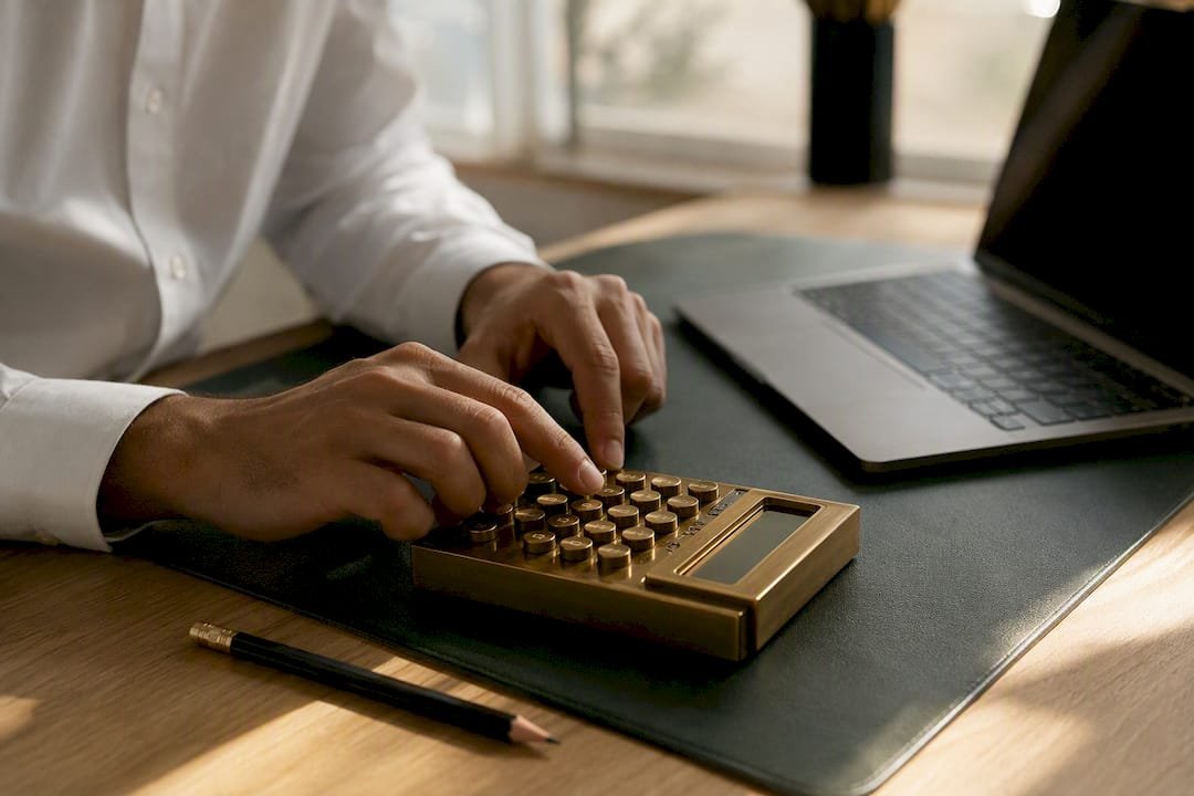 Hands on calculator preparing startup accounting