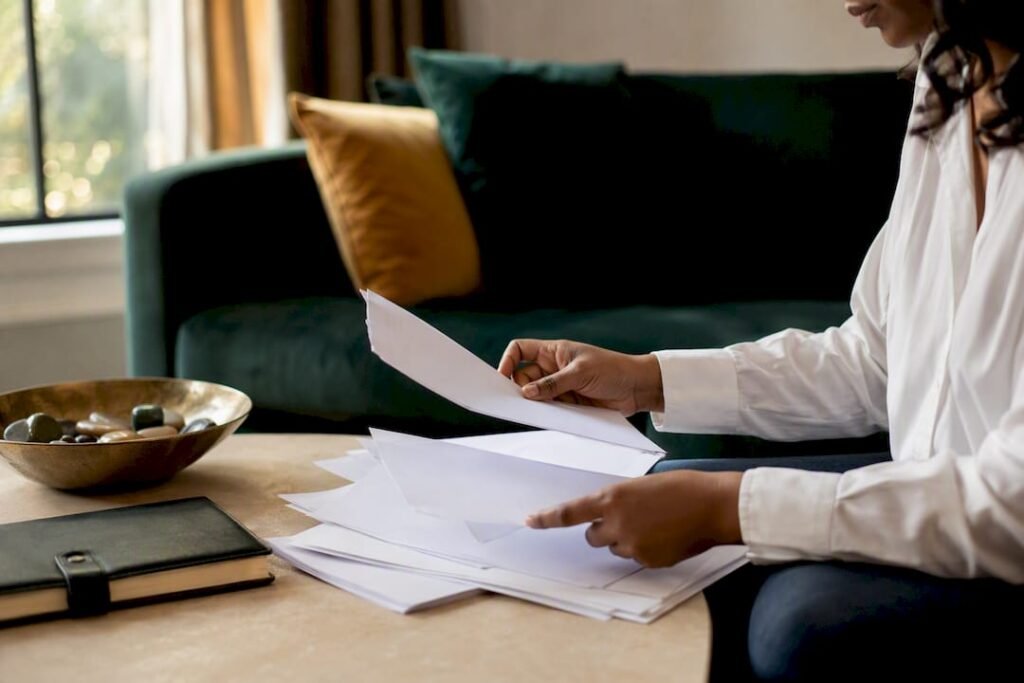 Hands stamping IRS tax envelopes