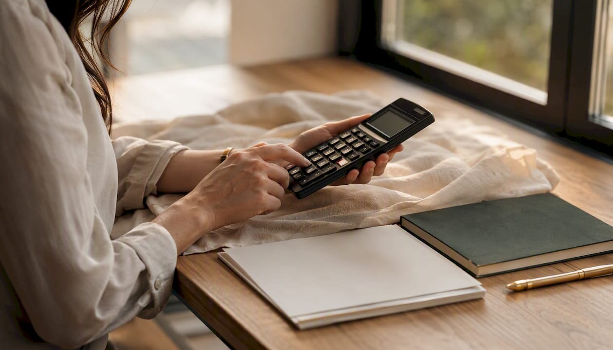 Hands calculating adjusting journal entries