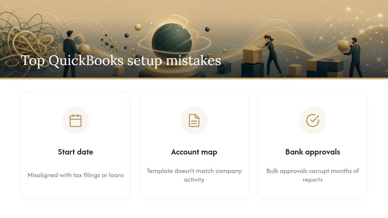 Diagram showing three QuickBooks setup mistakes