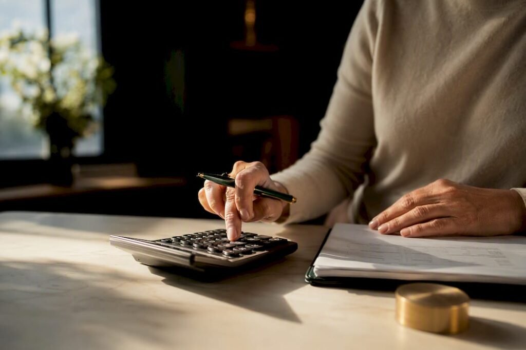 Hands calculating estimated tax payments