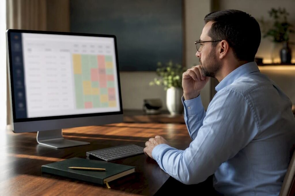 Accountant reviewing an aging dashboard