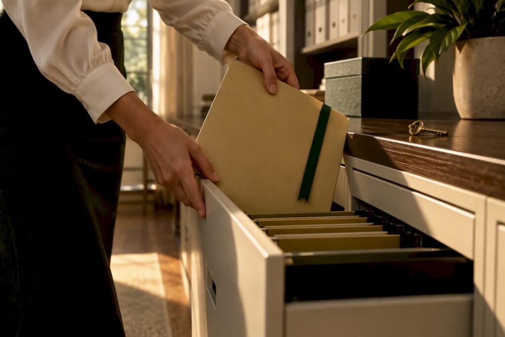 Hands archiving beneficial ownership records