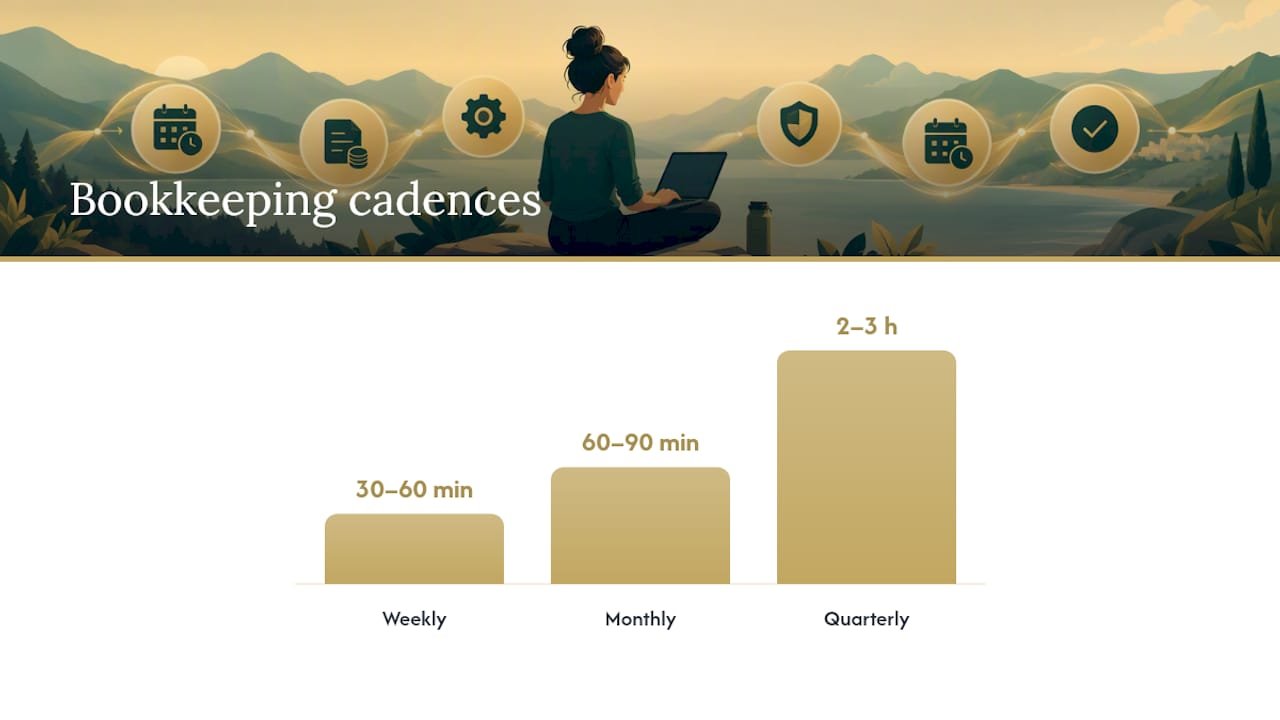 Weekly monthly quarterly bookkeeping cadence