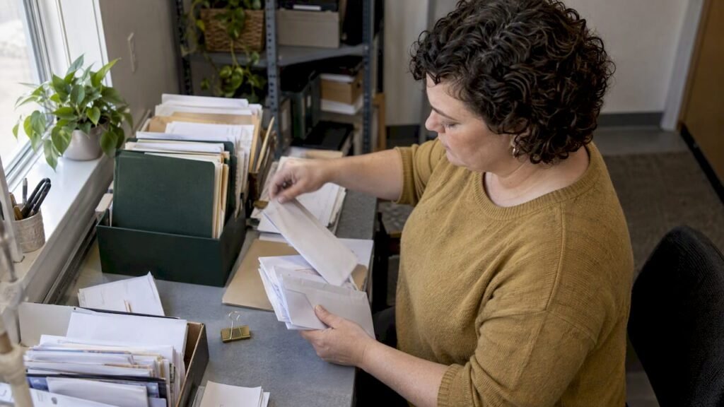 Bookkeeper sorting received business payments