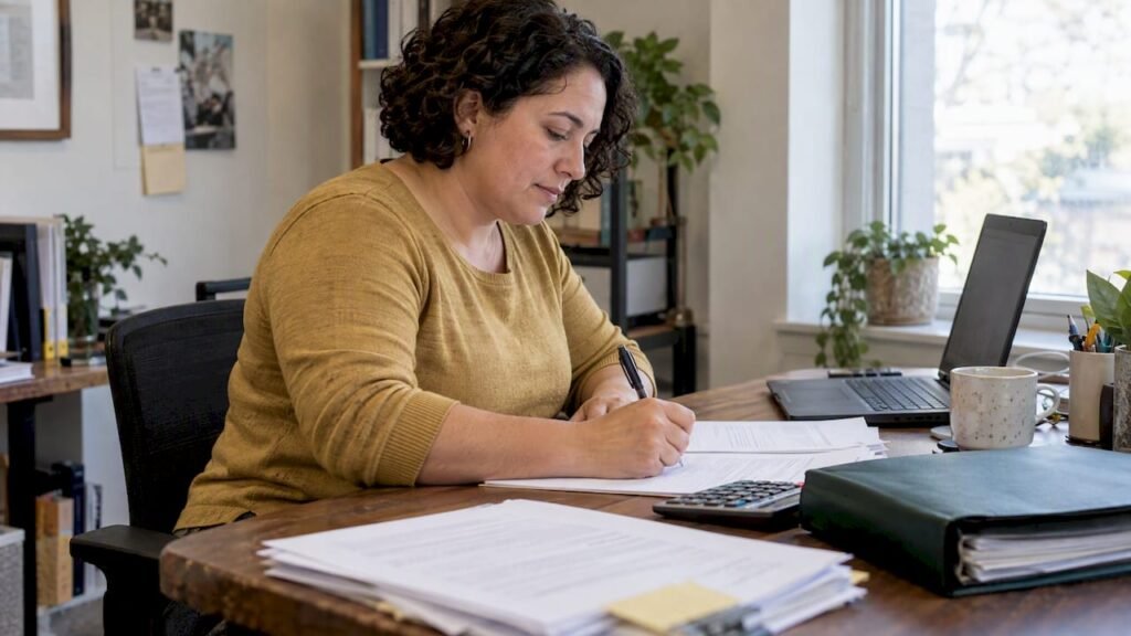 Owner completing payroll registration forms