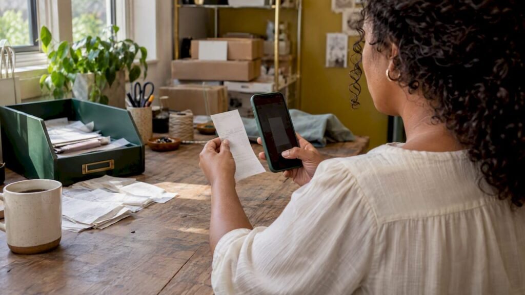Small business owner scanning a receipt